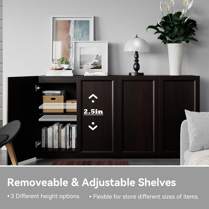 Modern Sideboard Accent 3 in 1 Buffet Storage Cabinet Display Buffet Cabinet Credenza with Adjustable Shelves for Dinging Room Living Room Entryway Coffee Bar,Dark Brown