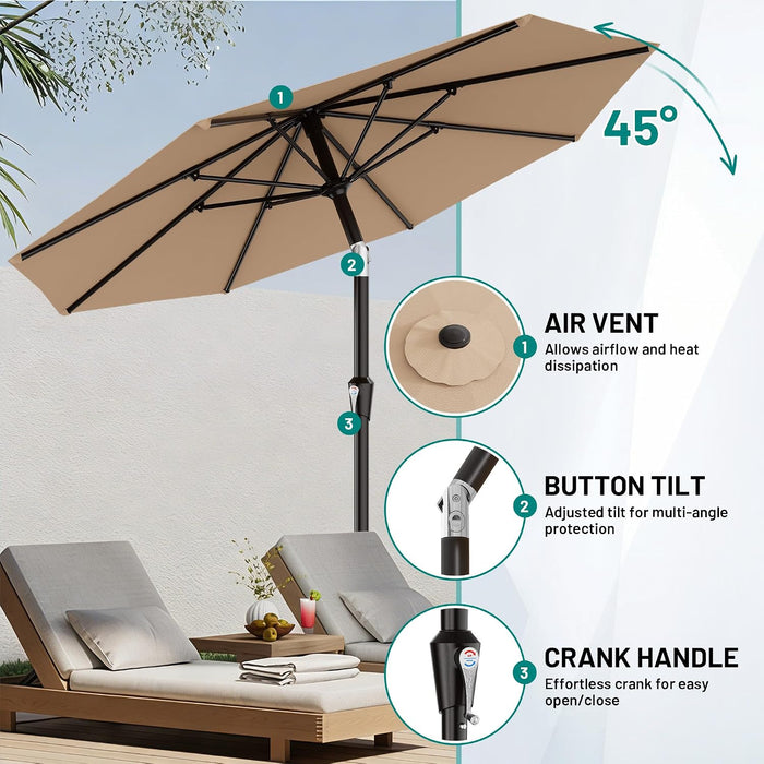 9FT Outdoor Patio Umbrella with Tilt and Crank, Beige