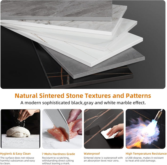 Square Kitchen Dining Table: Sintered Stone Dining Room Table Modern Coffee Table Marble Table with Stable Metal for Kitchen Living Room Office Patio Seaside, 31.5X31.5X29.92 Inch