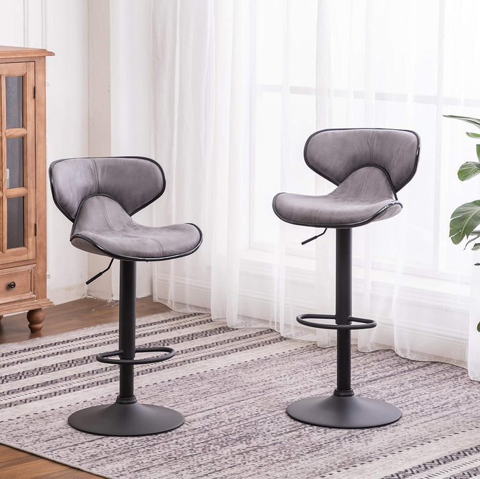 Masaccio Weathered Gray Upholstery Airlift Adjustable Swivel Barstool with Chrome Base, Set of 2