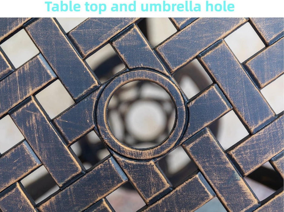 Bistro Set 3 Piece Rustproof Cast Aluminum Patio Furniture Sets round Table with Umbrella Hole for Outdoor, Patio, Balcony, Bronze