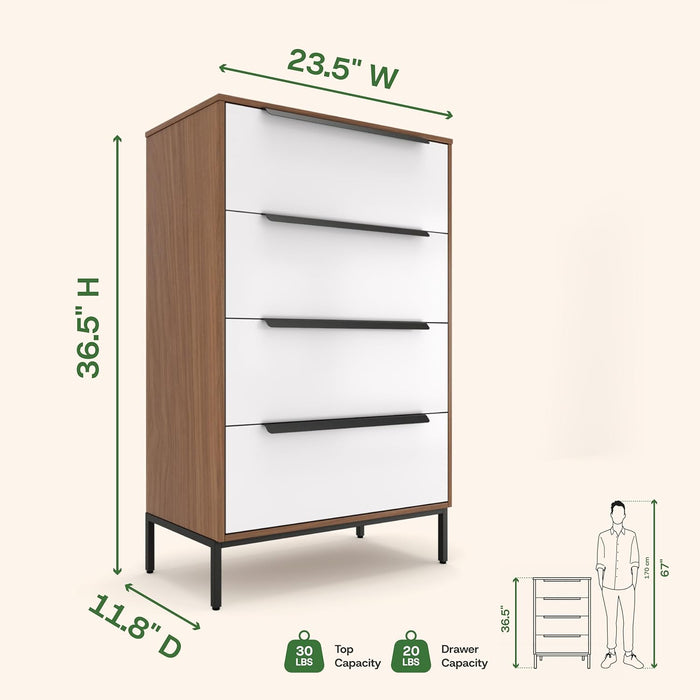 Lira Premium 4 Drawer Fabric Dresser - Engineered Wood Frame Chest of Drawers for Bedroom - Strong & Sag-Proof Clothing Organizer with Sleek Metal Handles (Dark Brown)