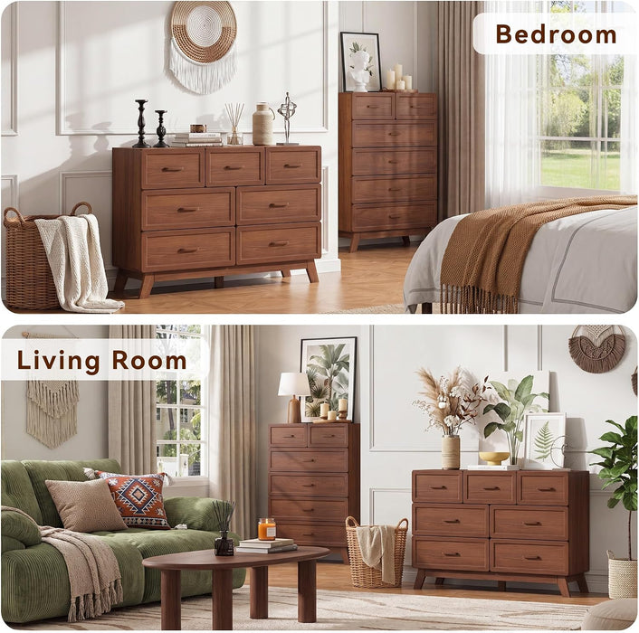 Walnut 7 Drawer Dresser for Bedroom, 47" Wide Chest of Drawers