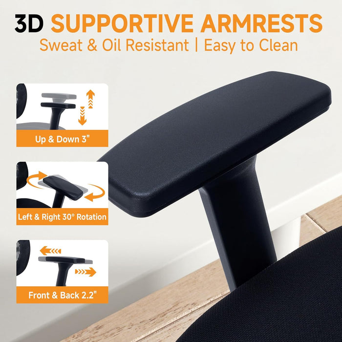 Ergonomic Office Chair with Footrest, 90-160° Reclining Mesh Desk Chair, 3D Armrest & 2D Headrest & Comfortable Lumbar Support, High Back Mesh Computer Chair for Home Office Long Hours, Tilt Lock