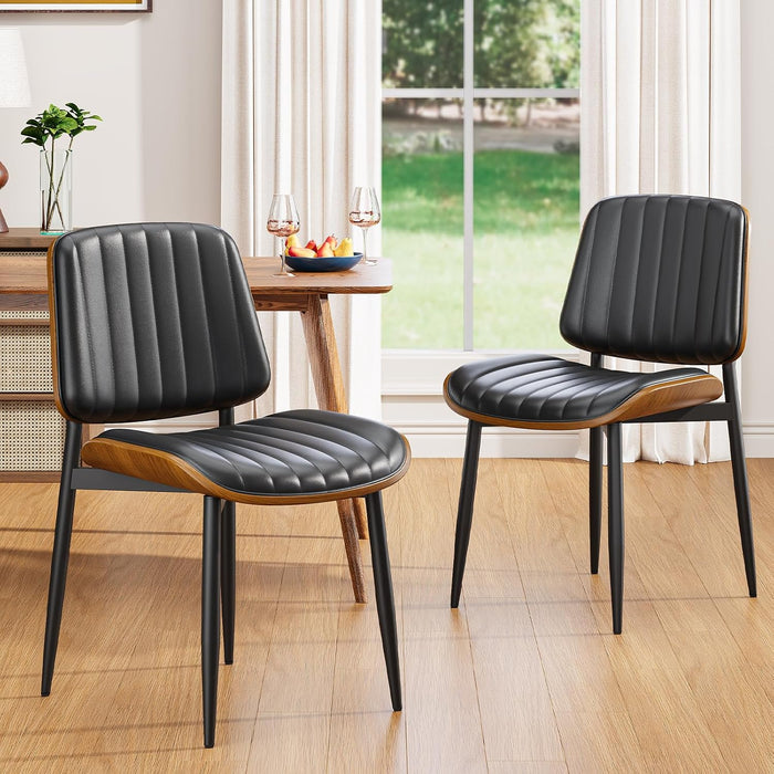 Dining Chairs Set of 2, Mid Century Modern PU Leather Kitchen Chairs