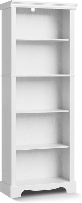 5-Tier Bookshelves and Bookcases, 61.1 Inch Tall Bookshelf with Ample Storage Space, Wooden Bookcase with Unique Design, Modern Bookshelf for Study Room, Living Room, Home Office, Bedroom (White)