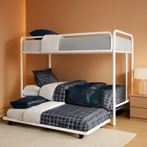 Isaiah Triple Twin Metal Bunk Bed, off White