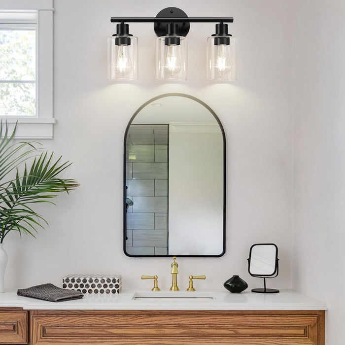 3-Light Bathroom Light Fixtures, 17.23" Black Modern Vanity Lights with Clear Glass Shade, Bathroom Wall Lamp for Mirror Kitchen Living Room Hallway Cabinet Porch