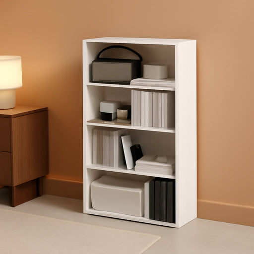 Plain White 4Tier Bookshelf With Accessible Shelves
