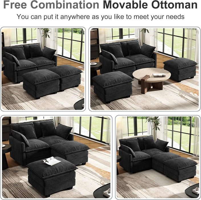 58 Inch Black Cloudlike Loveseat Removable Pillows
