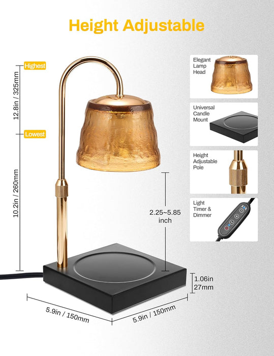 Candle Warming Lamp with Timer, Adjustable Height & Temperature, Electric Warmer for Large Jar Candles, Provided with 2X 50W Bulbs