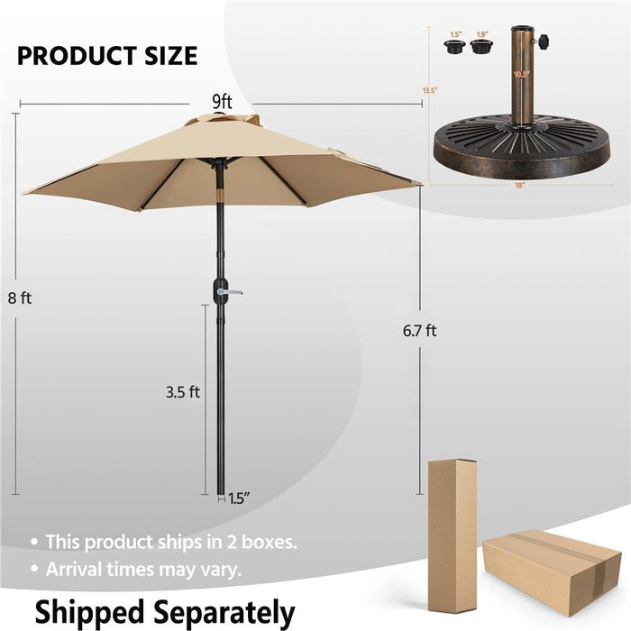 9FT Patio Umbrella Outdoor with Heavy Duty Base Included,Table Umbrella with Push Button Tilt and Crank, UV Protection Waterproof for Yard/Outdoor/Wedding Parties and Events - Tan