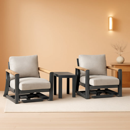 Outdoor Swivel Patio Chairs Set of 3, Aluminum Large 3-Piece Outdoor Patio Conversation Furntiure Set with Side Table, Luxury Wider Seat & High Back Bistro Table and Chairs Set of 3, Gray