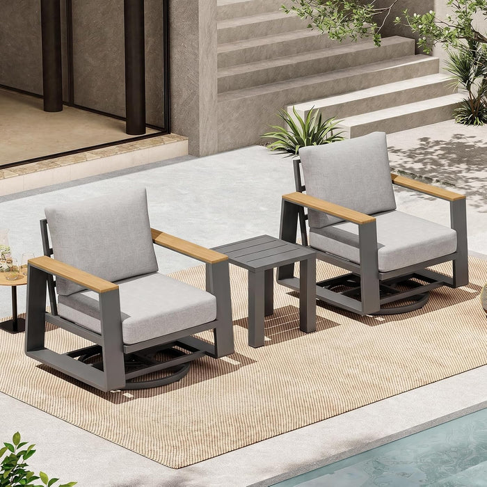Outdoor Swivel Patio Chairs Set of 3, Aluminum Large 3-Piece Outdoor Patio Conversation Furntiure Set with Side Table, Luxury Wider Seat & High Back Bistro Table and Chairs Set of 3, Gray