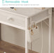 White Makeup Vanity Desk No Mirror with Chair, Small Vanity Table Set with Fabric Drawers, Power Outlet & Chair without Mirror, Modern Make up Desk for Girls Bedroom