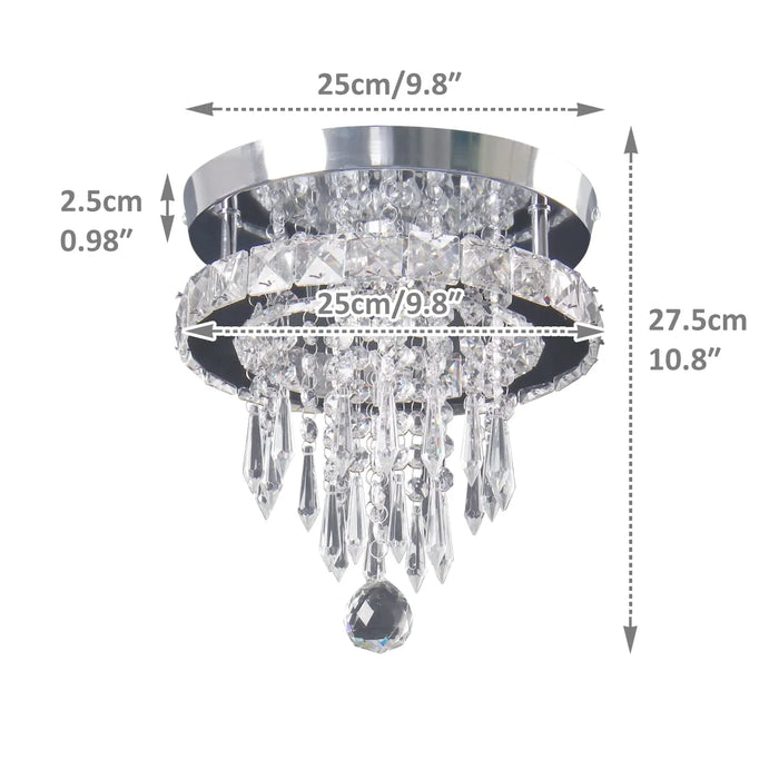 Modern Crystal Ceiling Light LED Crystal Flush Mount Ceiling Light Stainless Steel Crystal Ceiling Light Fixture for Hallway Entrance Foyer Variable Light(6500K/2700K/4500K)