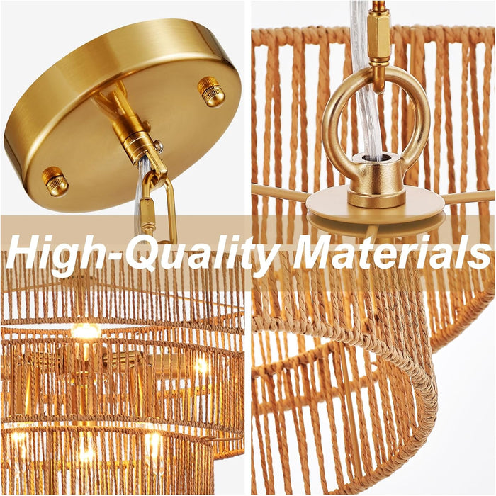 Gold Rattan Chandelier NineteenPointSeven Inch BohoChic