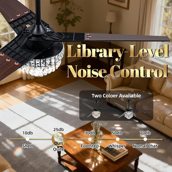 Premium Black Crystal Chandelier Ceiling Fan Remote