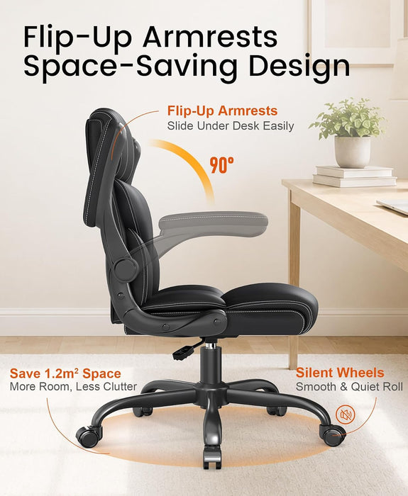 Executive Office Chair, Mid-Back Ergonomic Desk Chair with Flip-Up Arms