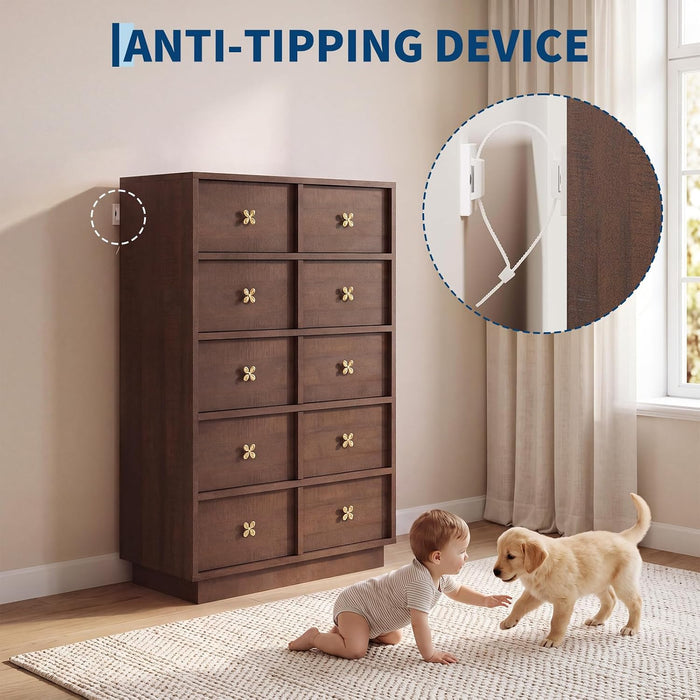 47In Tall Wooden Dresser for Bedroom，5-Drawer Chest of Drawers
