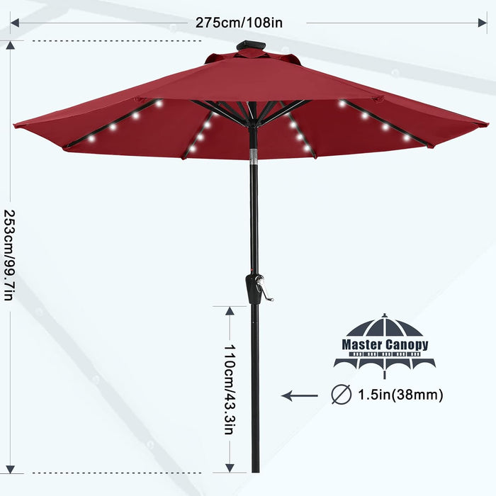 9Ft Patio Umbrella with Solar Lights, Burgundy