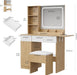 Makeup Vanity with Lighted Mirror, Vanity Desk with Power Strip, Adjustable Lighting, Drawers and Cushioned Stool, Dressing Table for Bedroom
