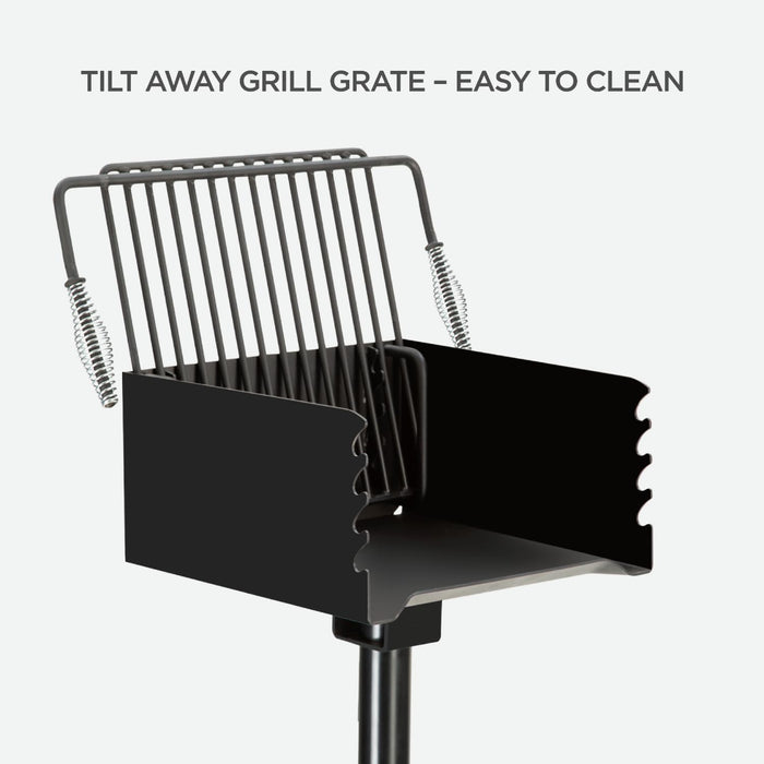 Park Grill Park Style Charcoal Grill in Ground Heavy Duty for Commercial and Outdoor Cooking Rustproof and 360 Degree Swivel 16X16 Inch