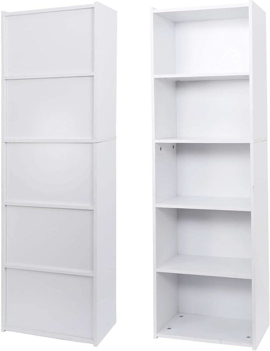5-Tier Shelf Bookcase, Freestanding Wood Storage Display Open Bookshelf for Home Office, White