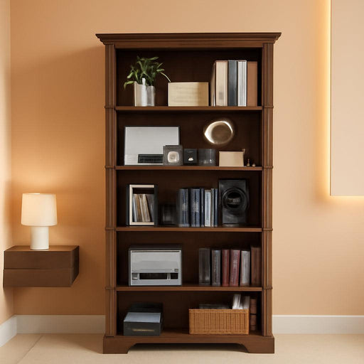 5-Tier Wooden Bookshelf, 65 Inch Tall Bookshelf with Storage, Floor Standing Modern Style Display Bookcase for Living Room, Office, Study Room, Entryway, Brown