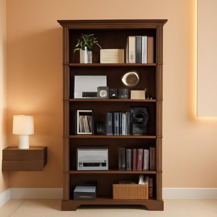 5-Tier Wooden Bookshelf, 65 Inch Tall Bookshelf with Storage, Floor Standing Modern Style Display Bookcase for Living Room, Office, Study Room, Entryway, Brown