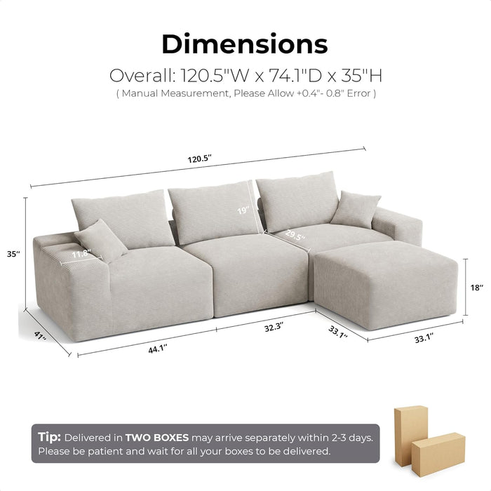 120 Inches Greige UltraPremium Oversized Sectional Sofa