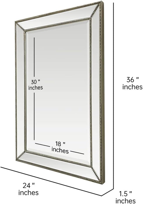 Metro Beaded Wooden Frame Bathroom Mirror 24"X36" Large Framed Deco Wall Mirror with Angled Beveled Frame for Living Room Entryways, Washrooms (#RFM2436S)