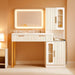 45" Modern Makeup Vanity Desk with Mirror and Lights, Makeup Vanity with 5 Shelves& 2 Drawers and Cabinet, Vanity Table with Power Outlet, 3 Color Adjustable Lighting Dressing Table Set for Bedroom