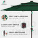 9 Ft 3-Tier Outdoor LED Lighted Patio Umbrella W/Crank, Dark Green