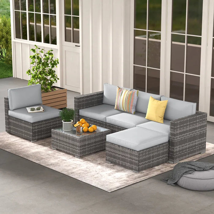 Eudy 6 Piece Rattan Sectional Seating Group with Cushions