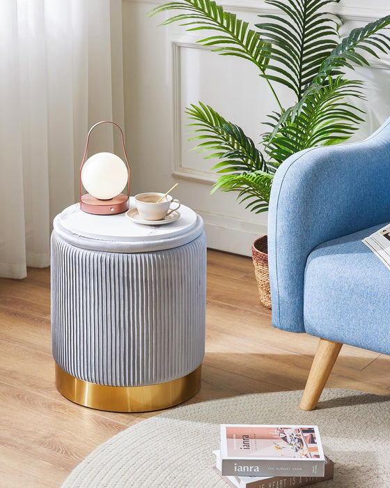 round Storage Ottoman Set of 2 Ottoman for Dorm Vanity Stool with Storage Velvet Footstools End Table Boucle Ottoman for Home Organization Gray UWBD016G