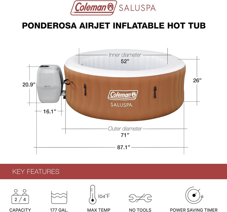 Saluspa Ponderosa Airjet 2 to 4 Person Inflatable Hot Tub round Portable Outdoor Spa with 120 Soothing Jets with Cover, Orange