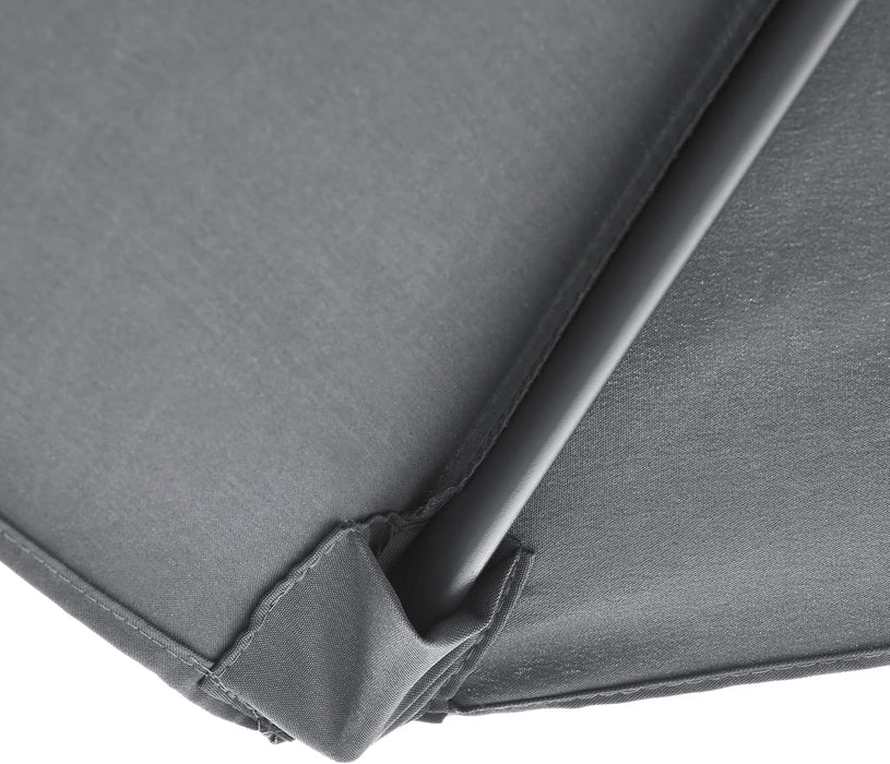 8 Pieces Patio Furniture Set with 9Ft Patio Umbrella, Outdoor Dining Table and Chairs, 6 Chairs, Push Button Tilt and Crank Parasol, Tempered Glass Top, Gray