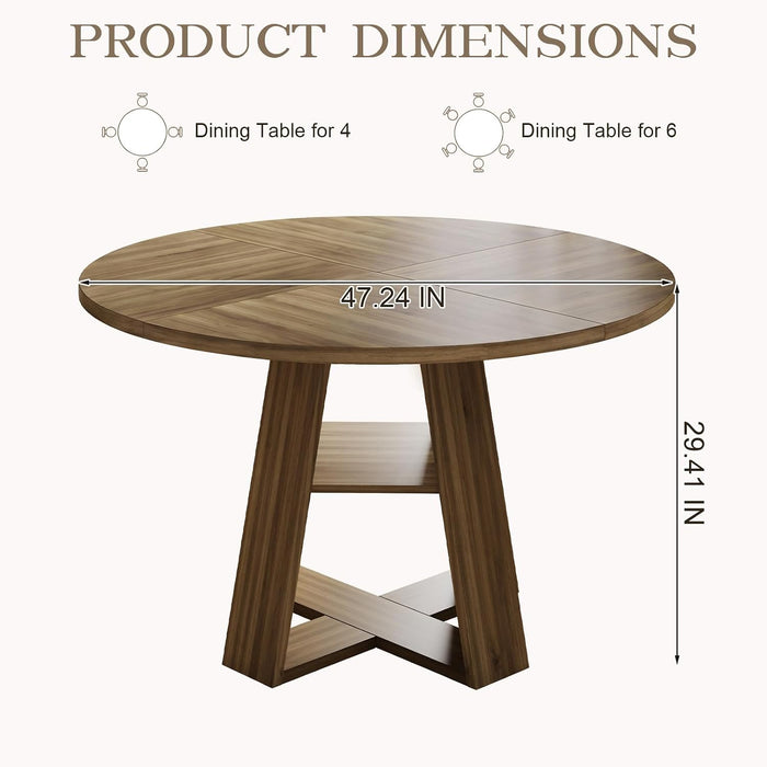 47.2 Inches round Dining Table for 4 to 6 with Open Storage Space,Walnut