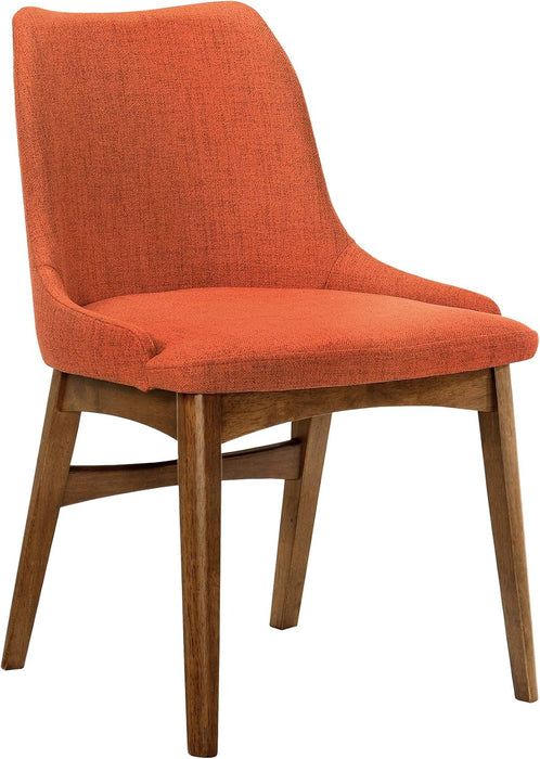 Azalea Orange Fabric and Walnut Wood Dining Side Chairs - Set of 2