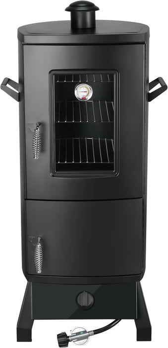 Propane Smoker with Cover, Vertical Meat Gas Smoker Grill Outdoor Heavy Duty 3 Removable Smoking Racks, Black