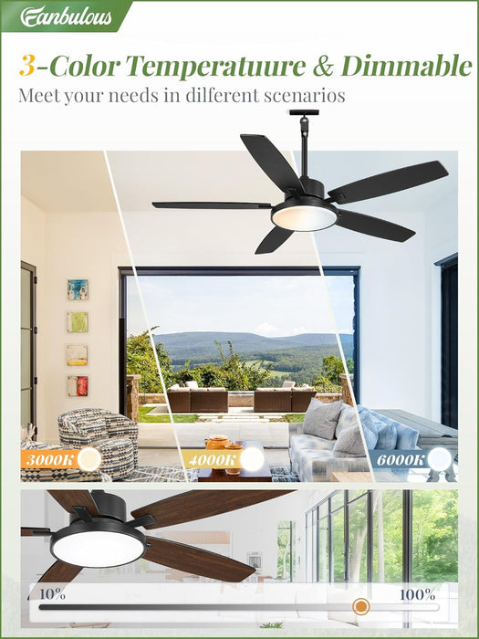 52'' Outdoor Ceiling Fans with Light and Remote,Ip65 Wet Rated Waterproof Ceiling Fan with 6-Speed DC Motor, Farmhouse Gazebo Fan for Porch Patios Pavilion(Black)