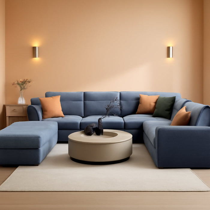 Blue U Shape Sectional Sofa for Living Room/Office 8 Seater Sofa Sets with Large Storage Space Comfy Chenille Cover (4-Seat Modular Sofa & 2×Loveseat Couch)