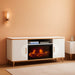 Fluted Fireplace TV Stand up to 80" Tvs, Modern Entertainment Center with 30" Electric Fireplace, Luxury Media Console with Adjustable Shelves for Living Room, White