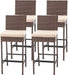 Set of 4 Outdoor Rattan Bar Stools with Cushions – Armless Wicker Barstools for Patio, Poolside, Deck & Backyard, Weather-Resistant Furniture(Brown)