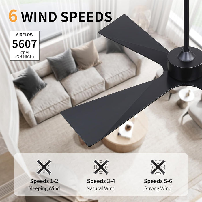 54" Wet Rated Outdoor Ceiling Fan without Lights, 4 ABS Plastic Blades, Reversible DC Motor, 6-Speed Remote Control, Waterproof Ceiling Fan No Lights for Patio Porch Gazebo Garage, Black