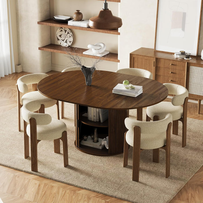 Walnut Extendable Round Dining Table Hidden Storage