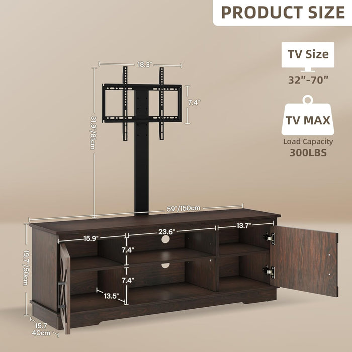 Farmhouse TV Stand with Mount, Sturdy TV Stand Mount for 32/45/55/60/65/70 Inch Tvs, Entertainment Center with Adjustable Shelf, TV Cabinet Media Console for Living Room, Espresso