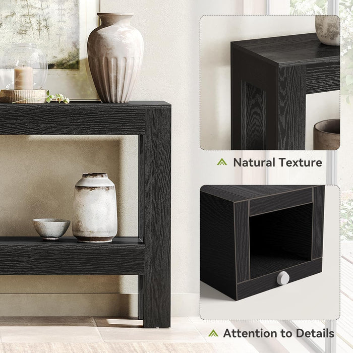 63-Inch Black Console Table for Entryway, Narrow Long Wooden Entry Table for Living Room, Hallway, Sofa, Entrance, Foyer, behind Couch with 2-Tier Storage Shelves