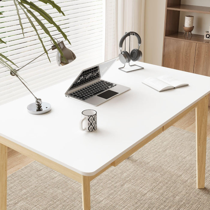47 Inch Compact Computer Gaming Desk, White Study Work Office Desk with 2 Storage Drawers, Rectangular Study Reading Table, Simple Computer Writing Table for Home Office, Living Room